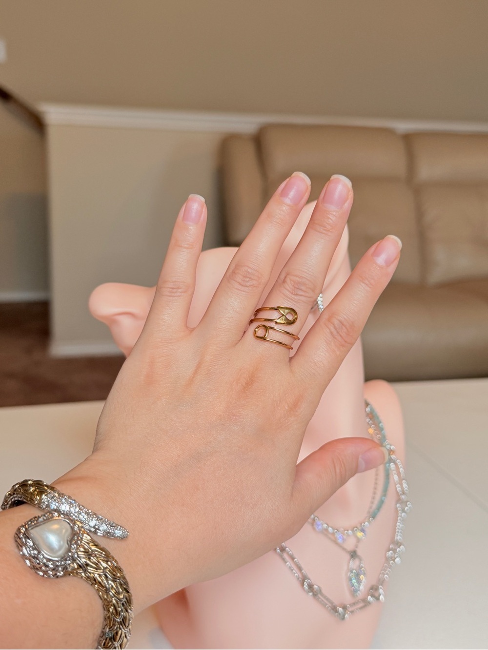 Gold Open Pin Ring Statement - Picture 5 of 9
